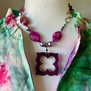 Geometric Stone Necklace- Purple and Silver